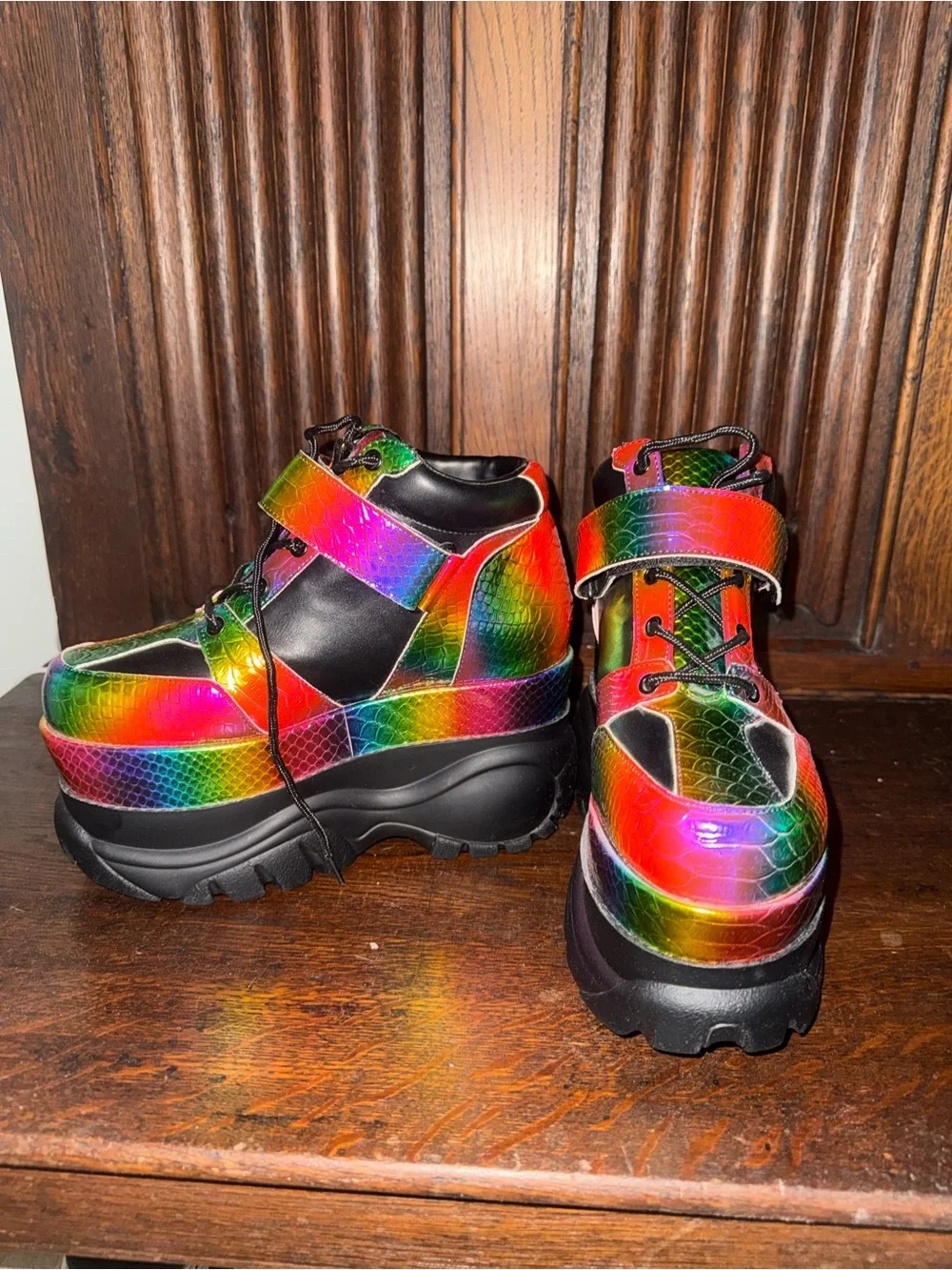 Dolls Kill RARE DISCONTINUED Women's Rainbow Platform Sneakers w/ Black Accents